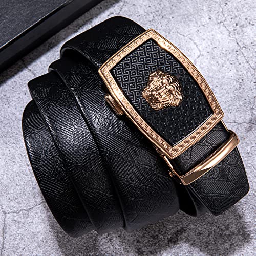 Dubulle Mens Ratchet Belt Gold Click Buckle Adjustable Leather Belts - color: Golden Gorilla, size: Adjustable from 24" to 38" Waist