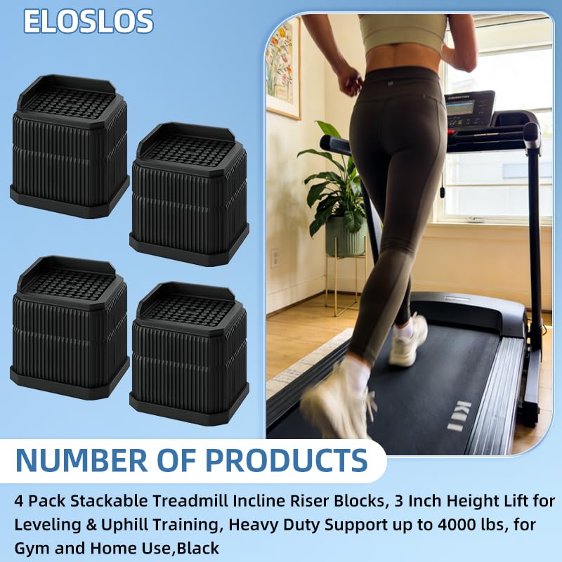 4 Pack Stackable Treadmill Riser Blocks, for Gym and Home Use - color: Black, size: 2 layer(3nches)