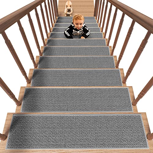 PADOOR Non Slip Stair-Treads, Rubber Backing Stair-Runners for Wooden Steps - size: 15pcs, style: Grey