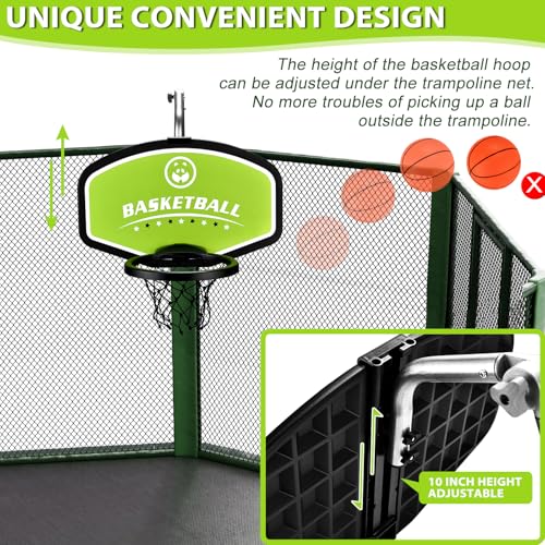 Trampoline Basketball Hoop, with Pump and Mini Balls, Easy to Assemble， Accessory of Trampoline - color: Green