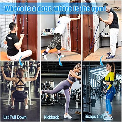 Brebebe Upgrade Door Anchor Strap for Resistance Bands Exercise, Multi Points Anchor Straps with 7 Loops+ 7 D Rings, Home Gym Workout Equipments with Ratchet Adjust Tighten Straps Not Loose, Sturdy - style: Door Anchor+Resistance Bands Set
