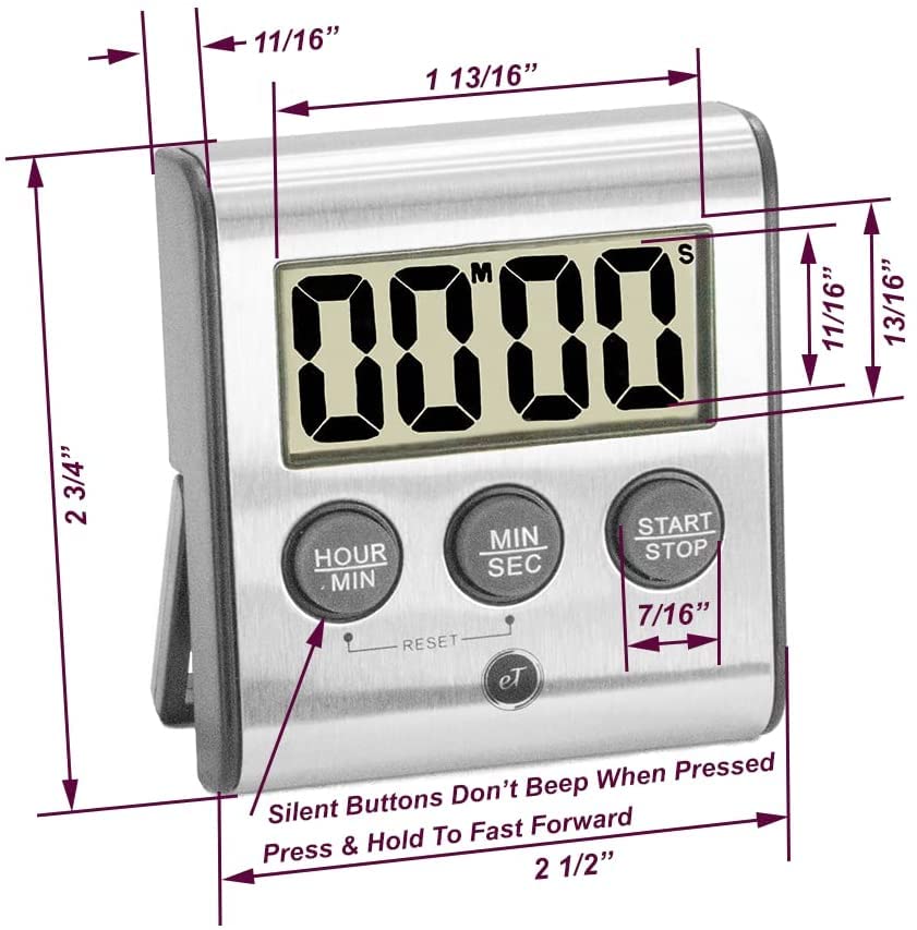 Elegant Digital Kitchen Timer Stainless Steel - Loud Alarm - Model eT-78 - size: 6-Pack eT-78