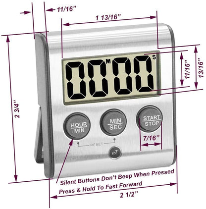 Elegant Digital Kitchen Timer Stainless Steel - Loud Alarm - Model eT-78 - size: 12-Pack eT-78