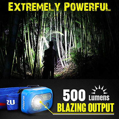 BLITZU Rechargeable Headlamp, Adjustable, Durable, Waterproof, Blue, Battery Powered, 120-Day Guarantee - color: Blue