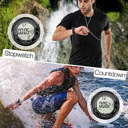 Swimming and Diving Wristwatch 10 ATM Waterproof Sports Watchwith Multiple Functions of Alarm Clock, Stopwatch, Countdown, Dual Time, 12 and 24 Hour Format Switchable, Silicone Band