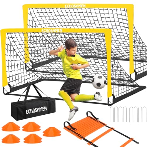 Kids Soccer Goals for Backyard, 2 of 6 x 4 ft Kids Soccer Goal Set Soccer Net with 10 Soccer Cones, Agility Ladder & Carry Bag, Portable Soccer Training Equipment. - color: Yellow, size: 2 of 6’×4‘