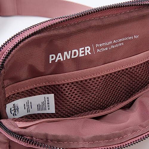 Pander Nylon Fanny Pack Belt Bag for Women with 5 Zipper Pockets - color: Dune Pink