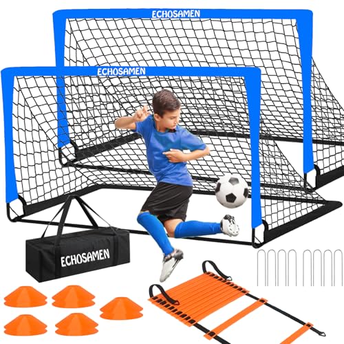 Kids Soccer Goals for Backyard, 2 of 6 x 4 ft Kids Soccer Goal Set Soccer Net with 10 Soccer Cones, Agility Ladder & Carry Bag, Portable Soccer Training Equipment. - color: Blue, size: 2 of 6’×4‘