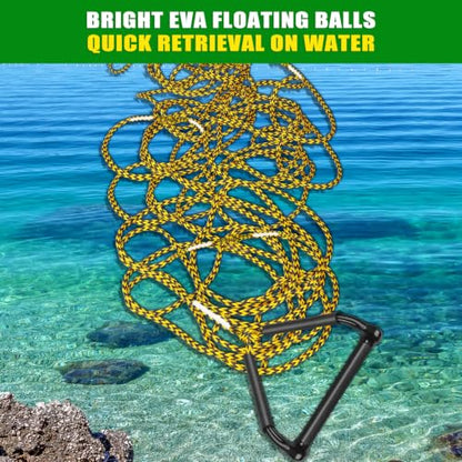 Dolibest 75FT Floating Water Ski Rope with Comfortable Handle, 4-Section Adjustable Wakeboard Tow Rope for Wakeboarding,Waterskiing,Kneeboarding & Tubing, 1600LB Strength & Reinforced End - color: Yellow + Black (with Foam)