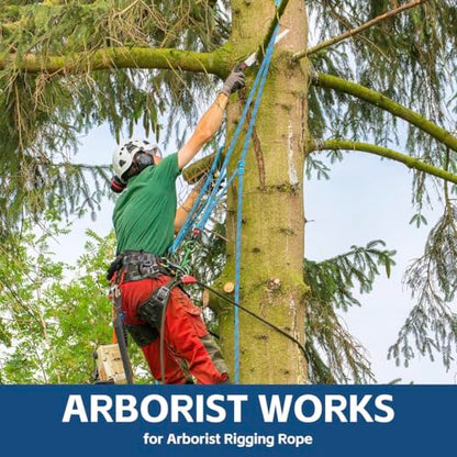 1/2in x 100ft Double Braided Arborist Rigging Rope, 48 Strands Polyester 8000LBS Heavy Duty Climbing Bull Rope for Tree Swing Rappelling Rescue Camping - size: 1/2in x 100ft, style: Blue