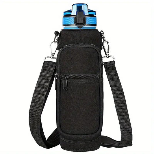 Crownnie Queen 25/32/40 OZ Sports Water Bottle Crossbody Sling Bag Case Sleeve with Adjustable Shoulder Strap and Pockets for Hiking, Travel, Running or Fitness (Black) - color: Black