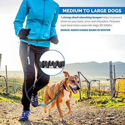 Tuff Mutt Waist Hands Free Dog Leash for Walking Running Hiking - color: Carabiner/Gray