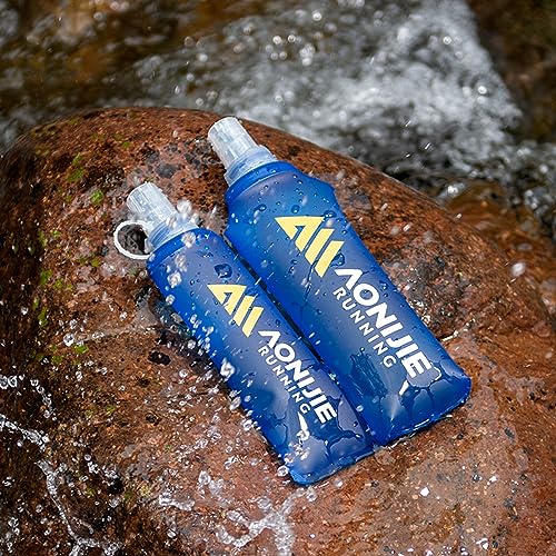 AONIJIE Soft Flasks, TPU Collapsible Foldable Water Bottles for Hydration Pack Running Cycling 2 Pack (500ml with straw pack of 2) - color: 500ml with straw pack of 2