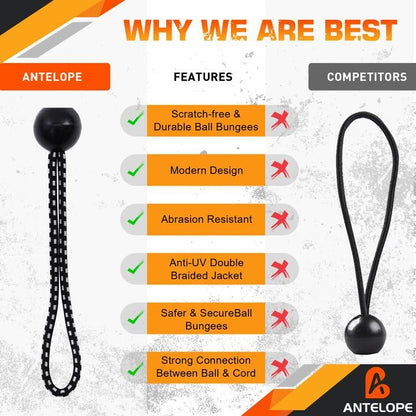 A ANTELOPE 25-Pack 10" (Black & White) Heavy Duty Ball Bungee Cords - size: 10 Inch