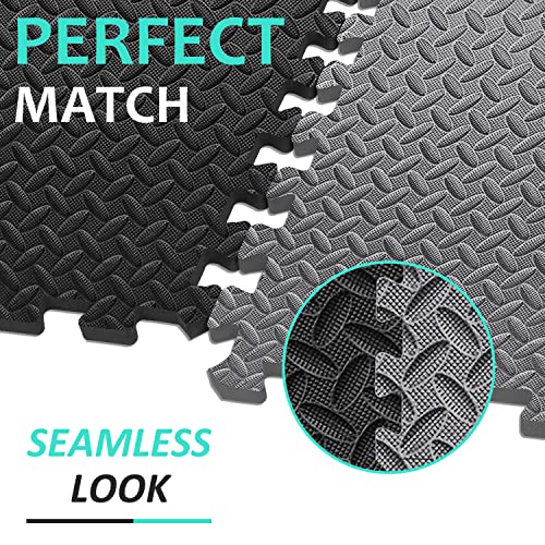 BEAUTYOVO Puzzle Exercise Mat with 12/24/48 Tiles Interlocking Foam Gym Mats, 24'' x 24'' EVA Foam Floor Tiles, Protective Flooring Mats for Gym Equipment - color: 96 Sq.ft/24 Tiles - Black & Gray