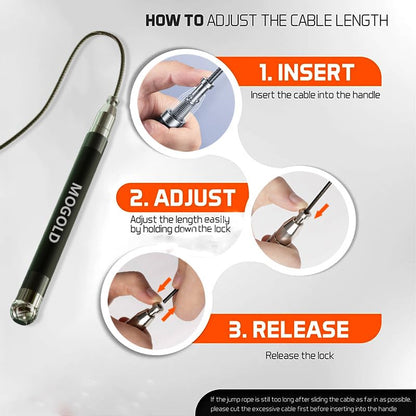 2-in-1 Speed Rope: 2mm for Boxing/MMA & 3mm for CrossFit - Tool-Free Adjustable Cable System with Dual Bearings - Sweatproof Hybrid Grip for High-Intensity Training - color: Black