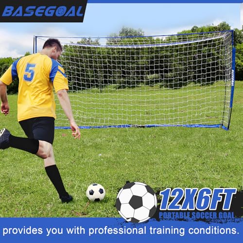 BaseGoal Soccer Goal for Backyard,with Bow Frame and Agility Ladder - size: 12x6 ft