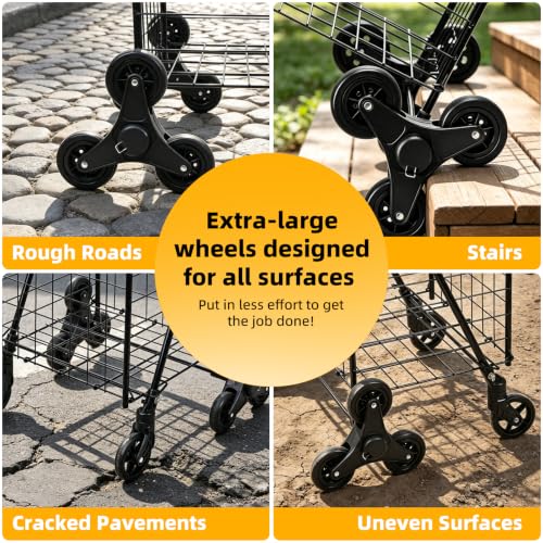 Kiffler Stair Climber Grocery Shopping Cart with 360° Swivel & Tri-Wheels - color: Black