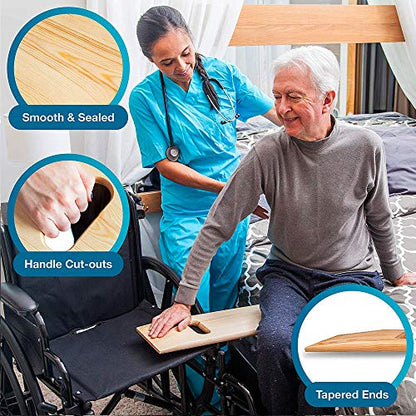 DMI Transfer Board and Slide Board made of Heavy-Duty Wood for Patient, Senior and Handicap Move Assist and Slide Transfers, Holds up to 440 Pounds, FSA HSA Eligible, 1 Cut out Handle, 24 x 8 x .75 - size: 24"