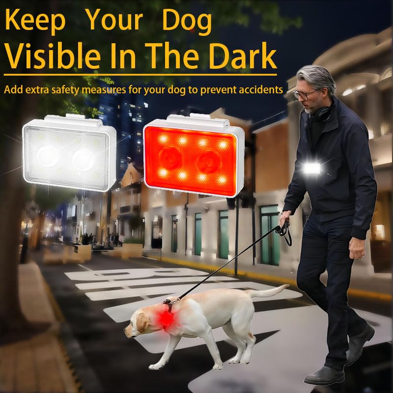 Rechargeable Dog Collar Lights, SUPPENGUIN 3+4 Modes Dog Lights Clip on for Night Walking, Night time, Portable, IP44 Waterproof (White, 2 Pack) - color: White