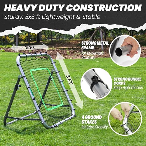 Baseball Rebounder Net 3x3 ft Dual Rebound Modes with Random Bounce Back