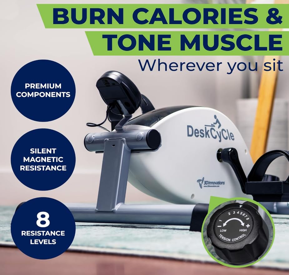 DeskCycle Under Desk Bike Pedal Exerciser - Stationary Bikes for Home & Office - Standard and Adjustable Height Versions - size: Standard Height, style: White