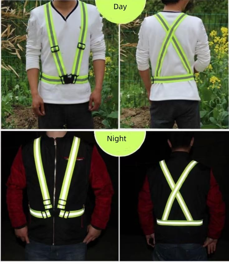 Running Reflective Vest Elastic Adjustable Reflective Vest 2 Pieces with 4 High-Visibility Reflective Belts for Nighttime Running Biking Motorcycle Dog Walking fits Men Women Kids - color: Orange-green