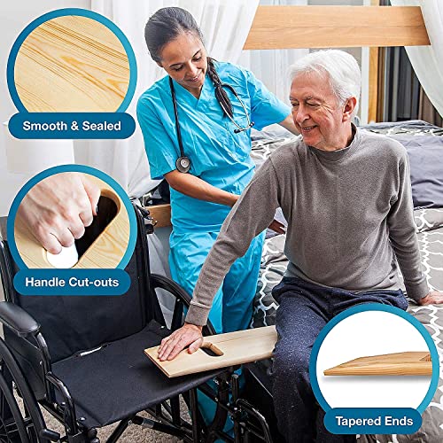DMI Transfer Board and Slide Board, FSA Eligible, Made of Heavy-Duty Wood for Patient, Senior and Handicap Move Assist and Slide Transfers, Holds up to 440 Pounds, 2 Cut out Handles, 30 x 8 x 1 - size: 30" x 8"