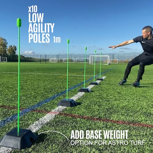 QUICKPLAY Pro Agility Poles Set of 10 - Adjustable 3ft to 6ft - size: Set of 10 Agility Poles + set of 5 base weights