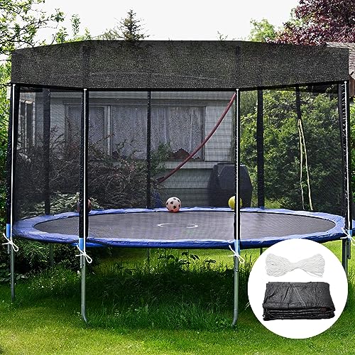 Windyun Trampoline Cover Round 6 Holes Black Sunshade Tent Top Cover Sunblock Shade Cloth for 8ft 10ft 12ft Trampoline with 146ft Cord, Easy to Install for Backyard Playground, Tent Only - size: 12 ft