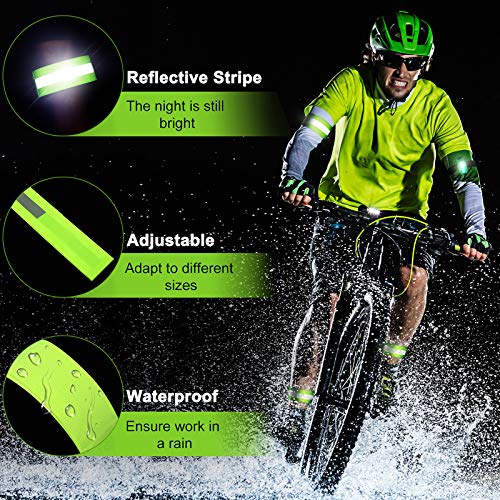 Sumind Reflective Running Gear Set Include 2 Pieces LED Safety Lights and 4 Reflective Bands for Wrist Arm Ankle Leg Straps Tape High Visibility Bands Strobe Running Light for Woman Men