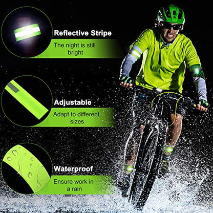 Sumind Reflective Running Gear Set Include 2 Pieces LED Safety Lights and 4 Reflective Bands for Wrist Arm Ankle Leg Straps Tape High Visibility Bands Strobe Running Light for Woman Men