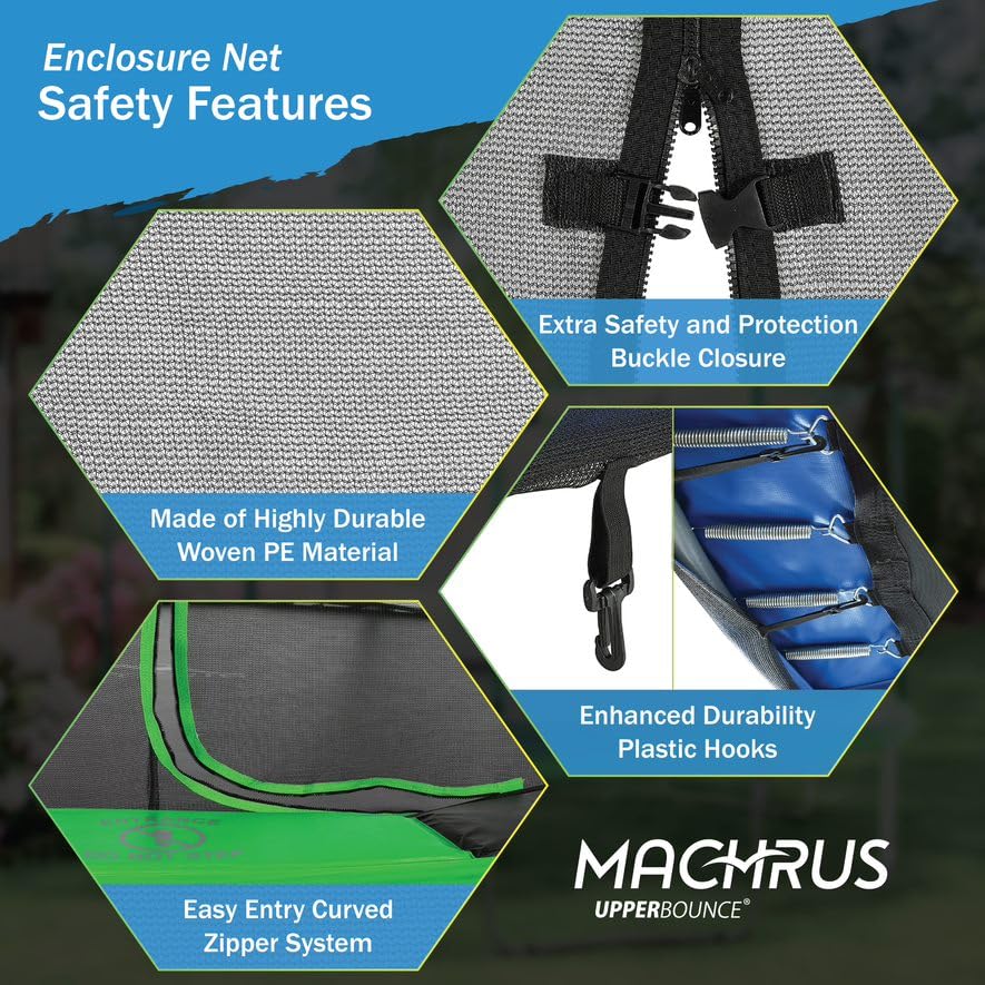 Machrus Upper Bounce Round Trampoline Net Replacement for Arches with Top Sleeves, Inside Enclosure with Straps, Tear-Resistant - size: 13 ft, style: 3 Arches
