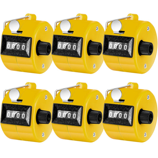 TOODOO 6 Pack Hand Tally Counter 4 Digit Mechanical Palm Clicker Plastic Hand Held Counter Clicker with Metal Finger Ring for School Golf Sports Events Office Stadium - color: Yellow