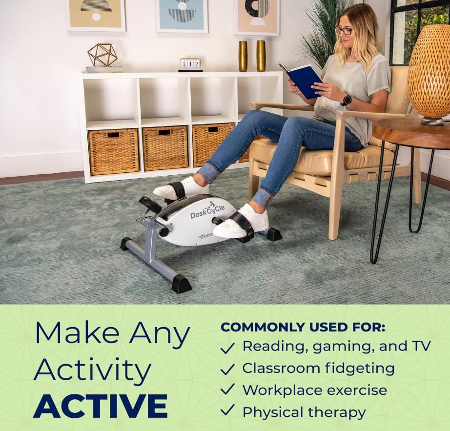 DeskCycle Under Desk Bike Pedal Exerciser - Stationary Bikes for Home & Office - Standard and Adjustable Height Versions - size: Standard Height, style: White