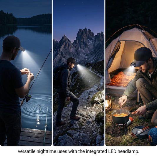 2-in-1 Baseball Cap & Headlamp, Super Bright Rechargeable LED Spotlight & Floodlight, Waterproof Design, Wave Sensor Switch, 180° Adjustable Hands-Free Light, for Running, Camping, Fishing, Hunting