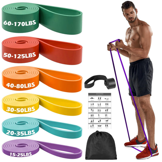 Zacro Resistance Bands Set with Door Anchor, Heavy Duty Pull Up Exercise Bands for Working Out, Muscle Power Strength Training, Physical Therapy, Home Fitness Gym Equipment for Men & Women - color: Green+Red+Orange+Yellow+Cyan+Purple