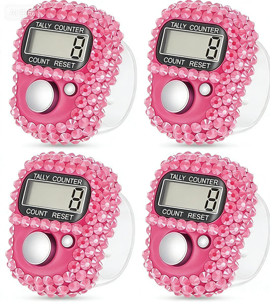 4Pcs Electronic Tally Counter with Display, Resettable Portable Electronic Finger Counter for Golf, Track and Field, Lap Counting - color: Pink